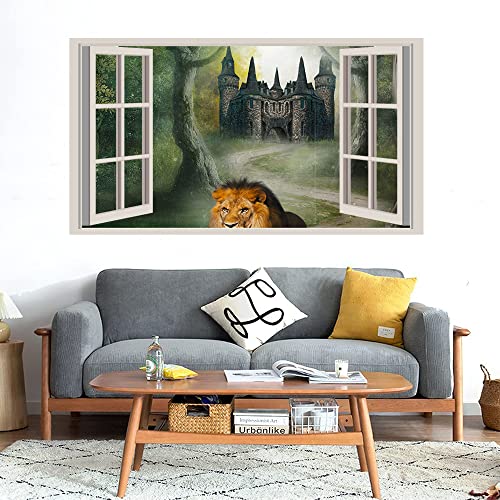 GADGETS WRAP Printed Wall Decal Sticker Fake Window Style Decal (90cm x 50cm) - Lion King Castle Path Green Trees