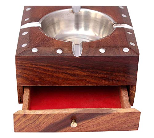 Zeguard Handicraft Wooden Handmade Ashtray with Cigarette Holder 4 Slots for Home Office Car