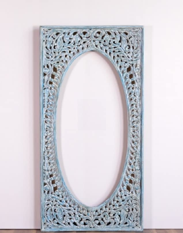 Wooden Mirror Frame Solid Wood Carved Blue Distress Finish Mirror Frame