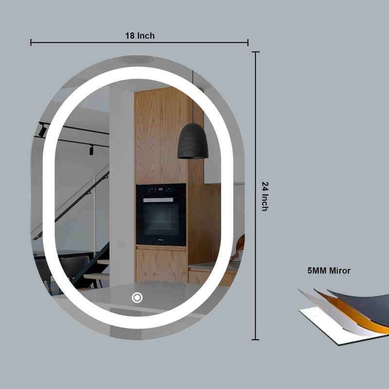 Sunsyze Capsule LED Bathroom Mirror with 3 Lighting Options (Warm, White, Natural White) - Stylish Illumination for Your House & Office 18x24 (Mirror with Light)