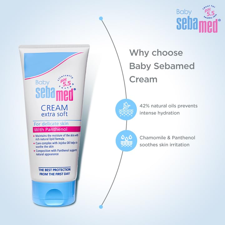 Sebamed Baby Cream Extra Soft 200m|Ph 5.5| Panthenol and Jojoba Oil|Clinically tested| ECARF Approved