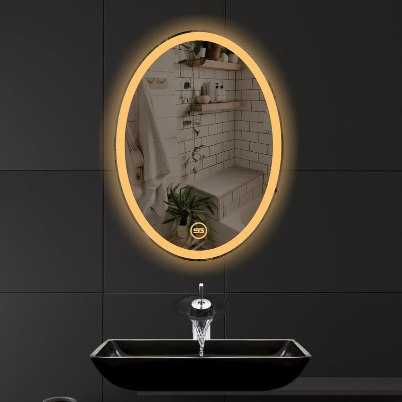 Spark Glass Oval LED Touch Sensor Mirror - White, Warm White, Mix Light - (15x18 Inch)