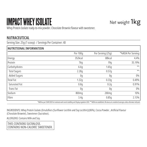 Myprotein Impact Whey Isolate, Chocolate Brownie 1Kg