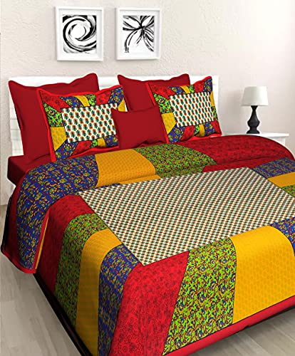 BedZone Cotton Rajasthani Jaipuri Traditional King Size Double Bed bedsheet Pure Cotton King Size bedsheets with 2 Pillow Covers