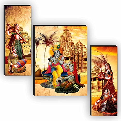 SAF Religious Radhe Krishna UV Textured Painting& SAF Self Adhesive Radha Krishna UV Textured Painting (18 Inch X 12 Inch, SANFJM31063, Set of 3)