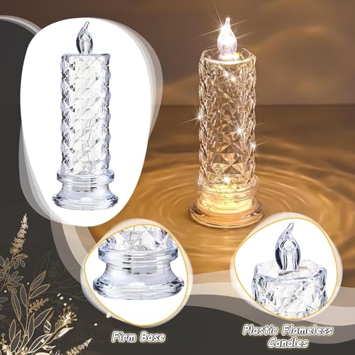 The Decor Affair 8 Pcs Rose Shadow Flameless Candles 2.5 x 7 Inches - Flickering LED Crystal Pillar Candles with Batteries Included - Perfect for Creating a Romantic Atmosphere