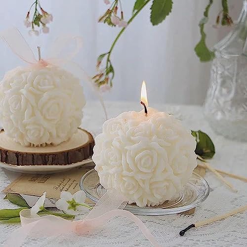 Timeless Elegance: Delicate 3D White Rose Scented Mini Candle - Artistic Floral Decoration with a Subtle Fragrance