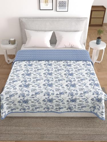 Salona Bichona Floral Cotton Blue Flannel Double Dohar