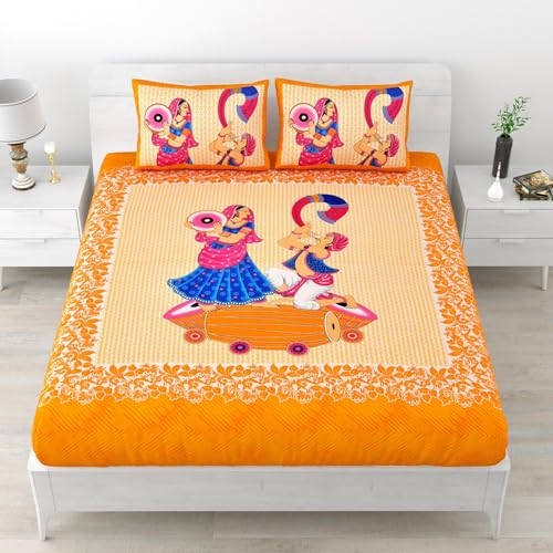 LIVING ROOTS Pure Cotton Soft Skin Friendly | 1 Bedsheet with 2 Pillow Covers | Queen Size Bedsheet 86 * 96 inches (7 * 8 Feet) | Rich Fast Colour with No Colour Bleeding Guarantee (321) (Yellow)