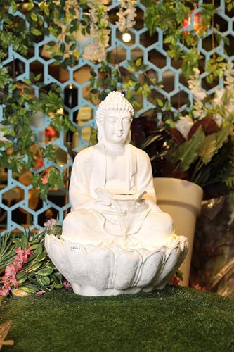 SEPBORN Buddha Water Fountain, 66 cm, White Resin with LED Lights Water Pump