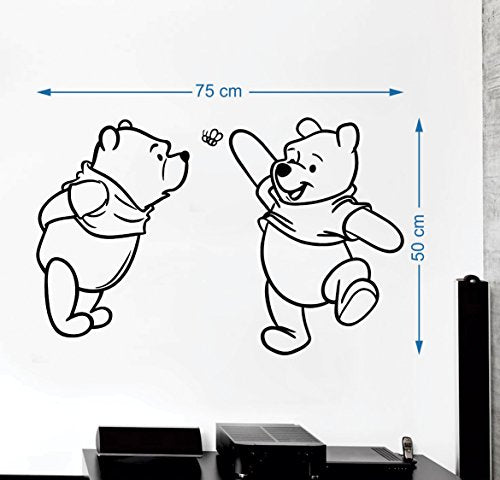 Two Cute Pooh Self Adhesive VinylWaterproof Decorative Wall Stickers for Hall, Bedroom, Kitchen and Furniture