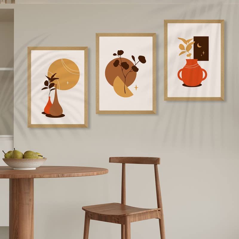 SAF paintings Set of 3 Modern Art Premium Brown Frame Painting For Home DécorSA-B139K3