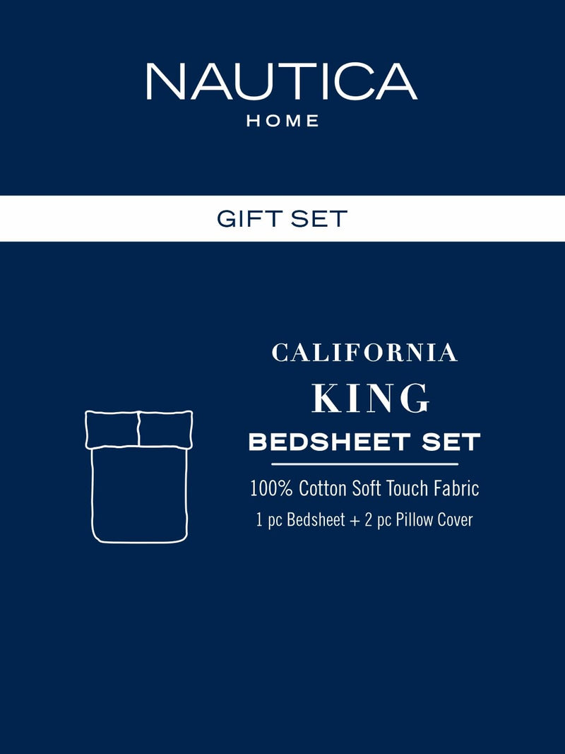 NAUTICA Super Soft 100% Cotton King Bedsheet and 2 Pillow Covers -3pc Set (Bristol) | Nautica Bedtime Bliss Gift Box | 1pc 160 TC King Size Bedsheet + 2pc Pillow Cover for Gifting Stripe-Navy