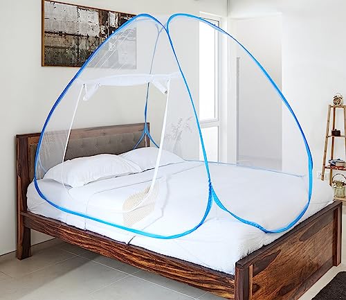 SOLIMO Mosquito NET for Single Bed | Single Bed Size Foldable MACHARDANI | Polyester 30GSM Strong NET | Plastic Coated Corrosion Resistant Wire - Blue