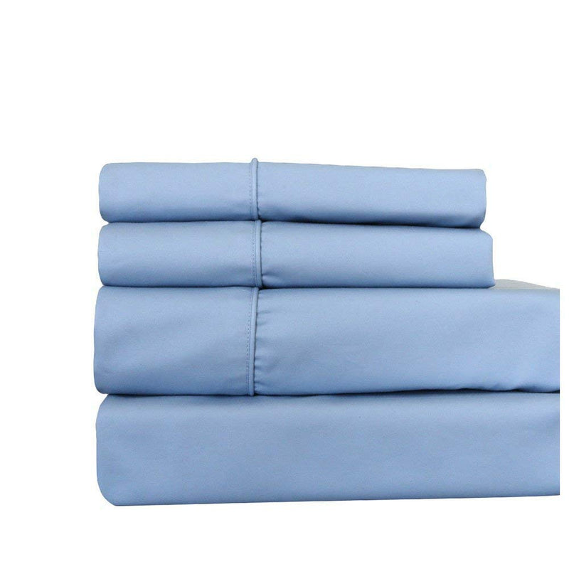 Split-King, Blue : Split-King: Adjustable King Size Blue Cotton-Blend Wrinkle-Free Sheets 650-Thread-Count Solid Sheet Set