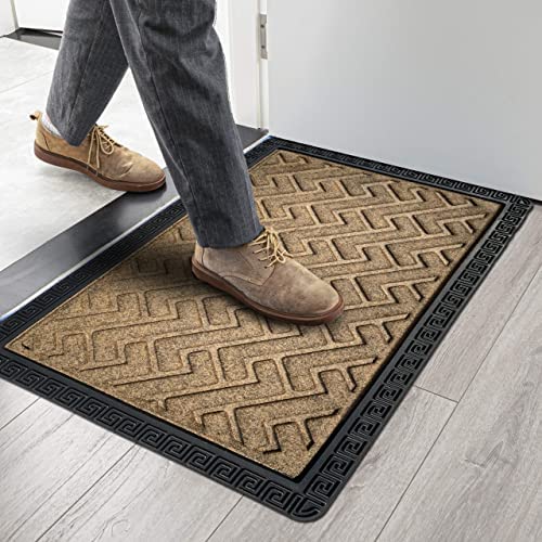 amazelo cart Polypropylene Anti Slip Floor Door Mat Bathmat With Rubber Backing For Home Living Room Entrance (60X40 Cm, Beige), Large Rectangle