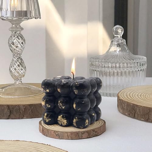 Bubble Candle Set with Gold Dust – Modern Art Luxury Designer Candles for Elegant Home, Office, and Party Decoration – Unique Birthday Candle Collection – Set of 4 in Sophisticated Black and White.