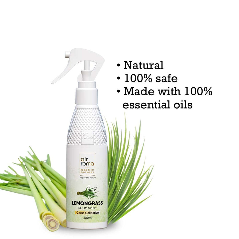 AIR-ROMA Lemon Grass Air Freshener Spray (200ml) | Long-Lasting Odour Eliminator for Home, Hotel & Office