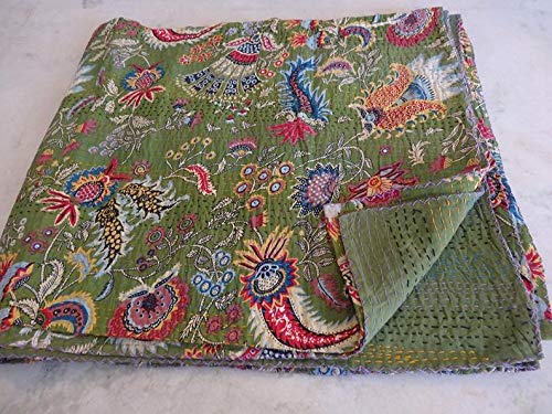 Textile Work Creation TI AMO Kantha - Quilt Handmade Kantha Quilt Home Decor Multi Colour 90 x 108 Inch Queen Quilt