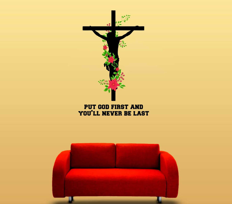 Asmi Collections God Jesus Christ Floral Christian Cross Divine Wall Sticker (60x100 cm)