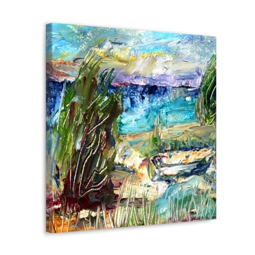 GADGETS WRAP Canvas Gallery Wrap Framed for Home Office Studio Living Room Decoration (17x17inch) - Coastal Nature Abstract Oil Painting