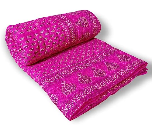 SIBLEY 220 TC Cotton Single Bed Razai/Quilt Hand Stiched Jaipuri rajai - Pink (85X55 INCH)