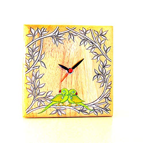 aamori Handpainted Pattachitra Parrot Table Clock