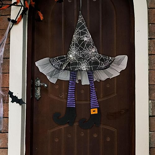 SAZ DEKOR Witch Legs Hat Hanging Sign Horror Party Ornament for Mantel Parties Bedroom Violet