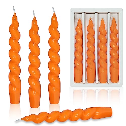 Christmas Taper Candles Orange Spiral Candlesticks- 4 PCS Twisted Candle Unscented for Halloween Wedding Home Decor, Relaxation & All Occasions