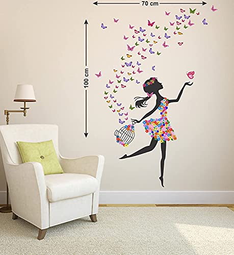 WALLBOOK Set of 2 Wall Stickers Dreamy Girl | Branch of Sakura Blossom for Home, Hall, Bedroom, Livingroom & Kitchen