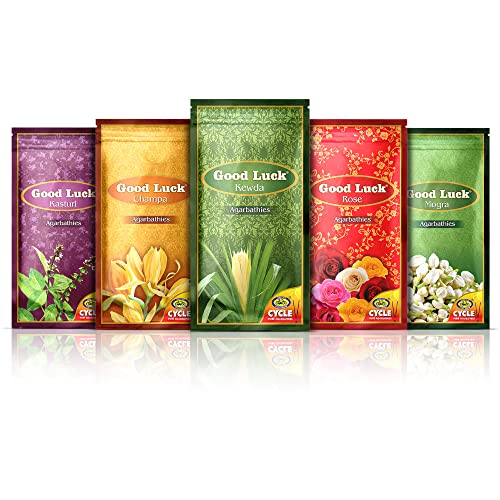 Cycle Pure Agarbatti Combo Pack | Pack of 5 | Good Luck Kewda, Kasturi, Champa, Rose, Mogra | Floral Natural Incense for Puja, Meditation, Freshness, Happy Vibes