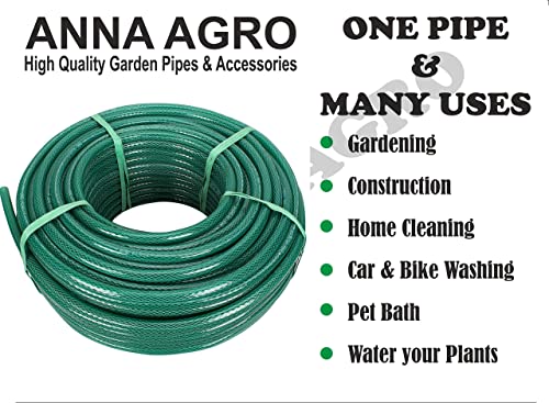 ANNA AGRO (Size : 3/4, (0.75) Inch, Length : 30 Meters, Green) 3 Layered Heavy Duty Braided Water Hose Pipe for Watering Easy to Connect, Garden, Car Wash, Floor Clean, Pet Bath, Yard.