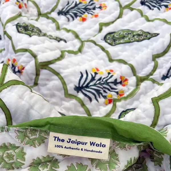 THE JAIPUR WALA Hand Block Printed Mulmul Cotton Quilt - Floral Single Size