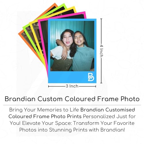 Brandian 20 Customised Coloured Frame Photo Print Mini Photo Prints Create Customized Memories with our Style Prints Add Text & Emoji Gift Multicolour 4 X 3 Inches, (Pack of 20)