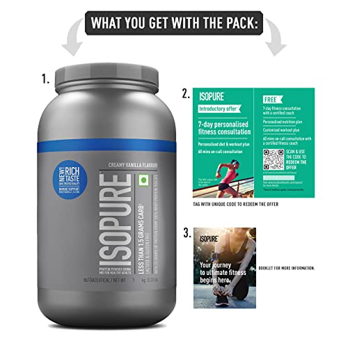 Isopure Whey Protein Isolate Powder (1 kg, Vanilla) with less than 1.5gm of Carbs and Vitamins for Immune Support