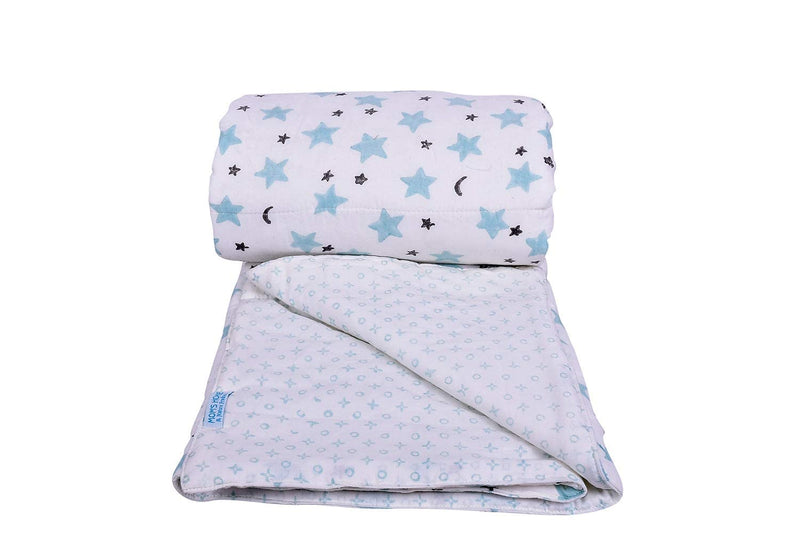 MOM'S HOME Cotton Quilt Blanket Cum Bedspread for Baby (110 x 120 cm; 0-3 Years) - Blue Star