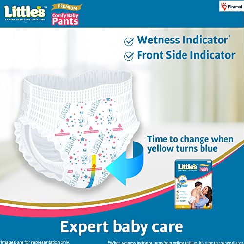 Little's Comfy Baby Pants- Premium,12 Hours Absorption,X-Large(12-17kg),54 Count,Wetness Indicator, Cotton Soft,