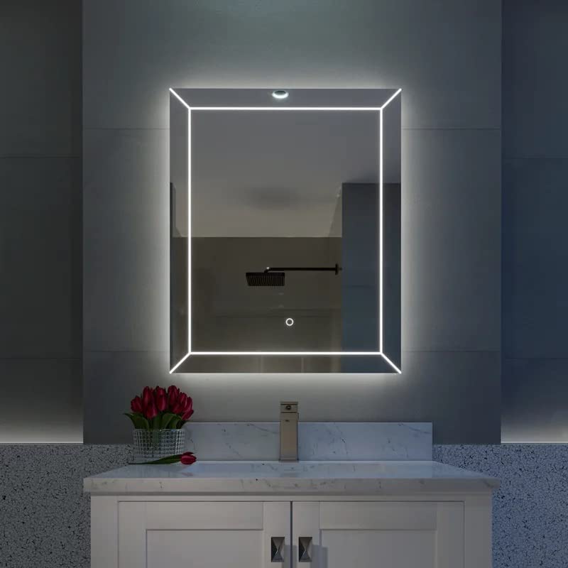 VENETIAN IMAGE 30 x 24 Inch Led Lighted Bathroom Vanity Mirror, White/Warm/Natural Light, Antifog Dimmable Makeup Mirrors (Horizontal/Vertical)