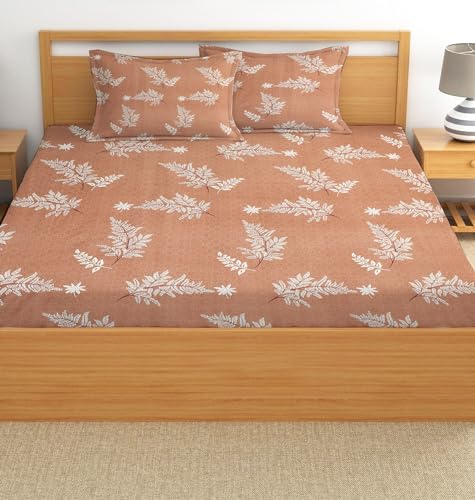 IVAZA 220 TC Cotton Feel Ezyption Cotton Double Bedsheet King Size -with 2 Pillow Covers - Rotary Printed, Hypoallergenic, Wrinkle Free (90 x 90 Inches | Brown