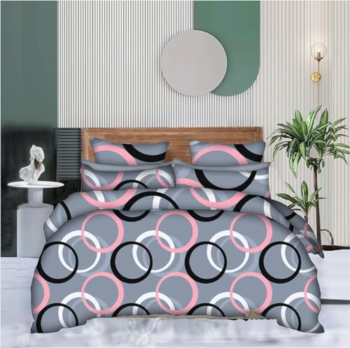 THE DIVINE Glace Cotton King Size All Around Elastic Fitted Double Bedsheet 72''x78'' Inch + 8 Inch (Drop) with 2 Pillow Covers (Grey) 200-250 TC_1(VAG) FTD.DB.GreyCircle_15-Grey