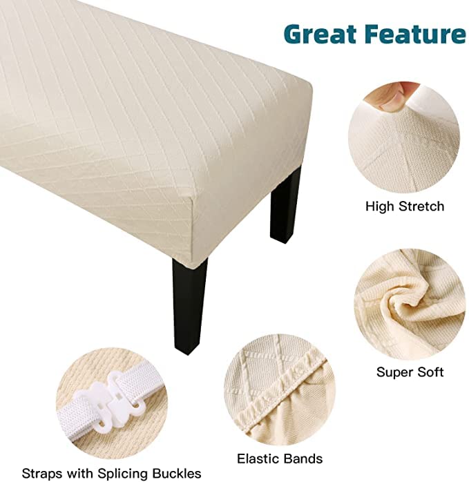 Street27 Polyester Bench High Stretch Slipcover Dining Room Bench Seat Cushion Cover Beige