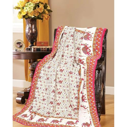 fashhub Jaipuri Razai Soft Light Weight Original Pure Cotton Winter and Summer Rajasthani Traditional Jaipuri Ac Quilt Single Bed (Pink Camel)