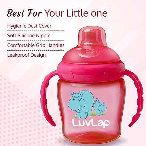 LuvLap Hippo Spout Sipper for Infant/Toddler, 225ml, Anti-Spill Sippy Cup with Soft Silicone Spout BPA Free, 6m+ (Pink)