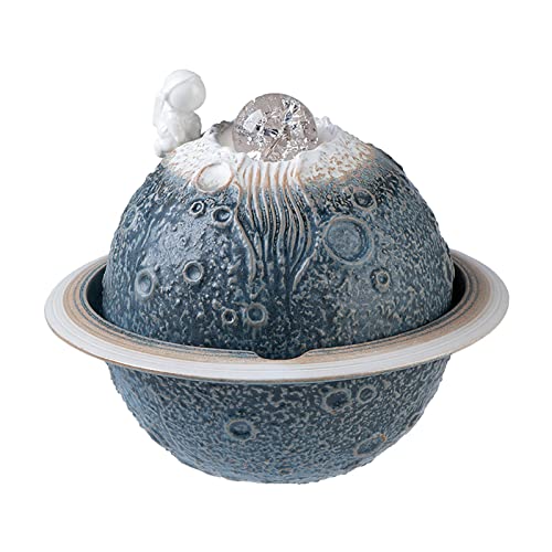 CALANDIS Ceramic Tabletop Fountain Indoor USB Bedroom Home Astronaut Planet Statues Blue | 1 Tabletop Water Fountain Waterfall 1 USB Cable