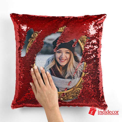 CUDDLY PRINT Cuddlyprint Personalized/Personalise Photo Magical/Magic/Red Magic Photo Cushion/Pillow |Gifting Cushions For All Occasions| With 1 Photo Size (12X12 Inches)(Red, Polyester)