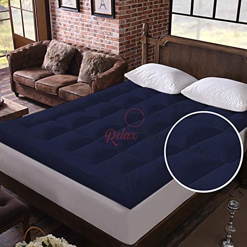 Relaxfeel Luxury 600 GSM Ultra - Soft Light Wight Hypoallergenic Cotten 3" Tick Mattress Padding / Topper. Comfortable for Better Sleep -Navy Blue Colour of Single Size 48x78 Inch