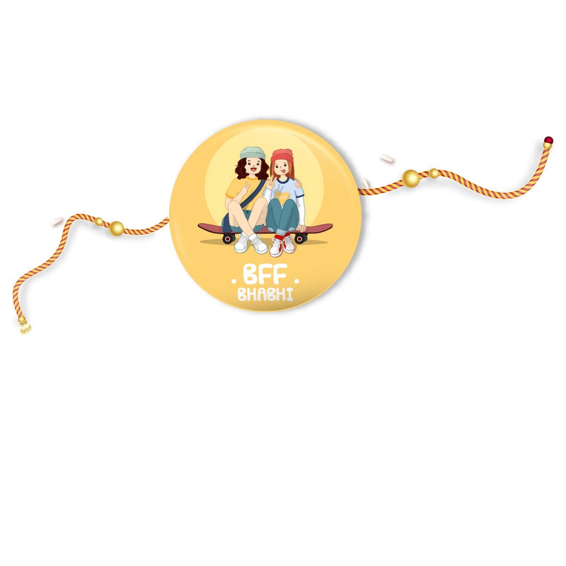 Bhai Please BFF Bhabhi Rakhi with Fridge Magnet for Bhabhi | Set of 1 pc with Roli/Kumkum- Chawal| Kids, Girls Designer, Fancy, Fun, Movie Rakhi Set| with Raksha Bandhan Greetings