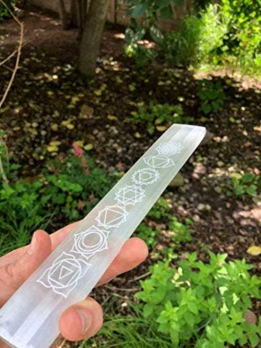 CrystalsAhoy 8" Etched Chakra Selenite Charging Plate, Charge Your Crystals in Style