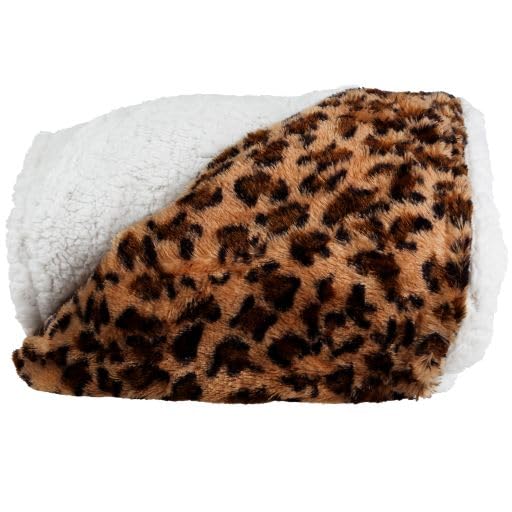 Lavish Home Fleece/Sherpa, Leopard Throw Blanket, 50x60 Inch, Multicolour