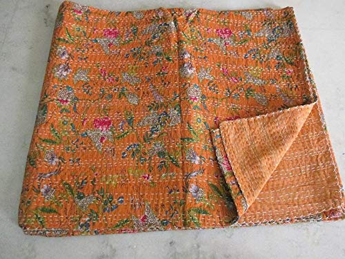 Textile Work Creations Kantha Quilt Hippie Bed Cover Throw and Cotton Blanket Twin Size Kantha Quilt Handmade 60 x90 inch Single Size